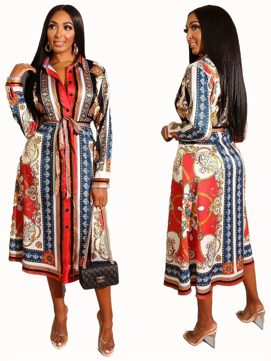 Marigold - Mid-Calf Long Sleeve Shirt Dress