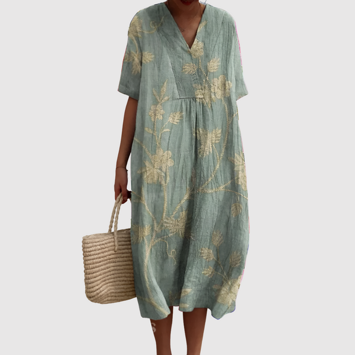 Iris | Sage Vine Embroidered Midi Dress